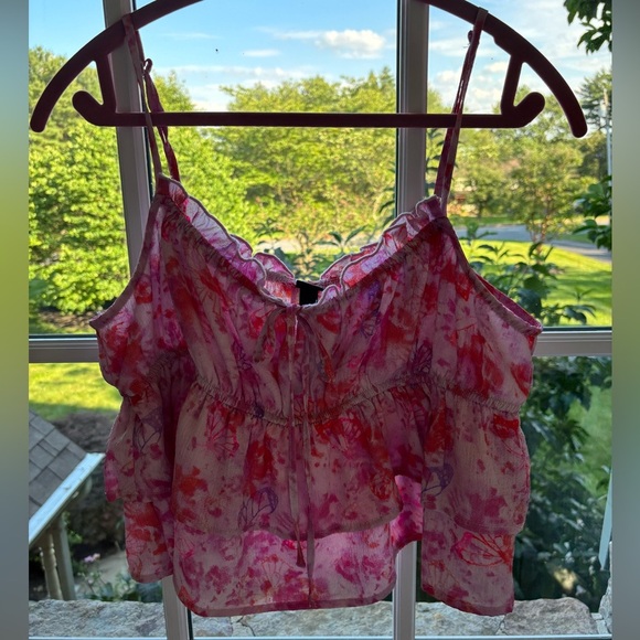 wild fable Tops - Wild Fable Red and Pink Smocked Ruffled Camisole